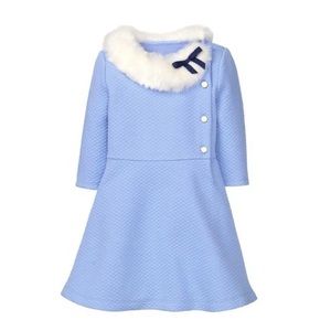 Janie and Jack blue dress with white faux fur collar